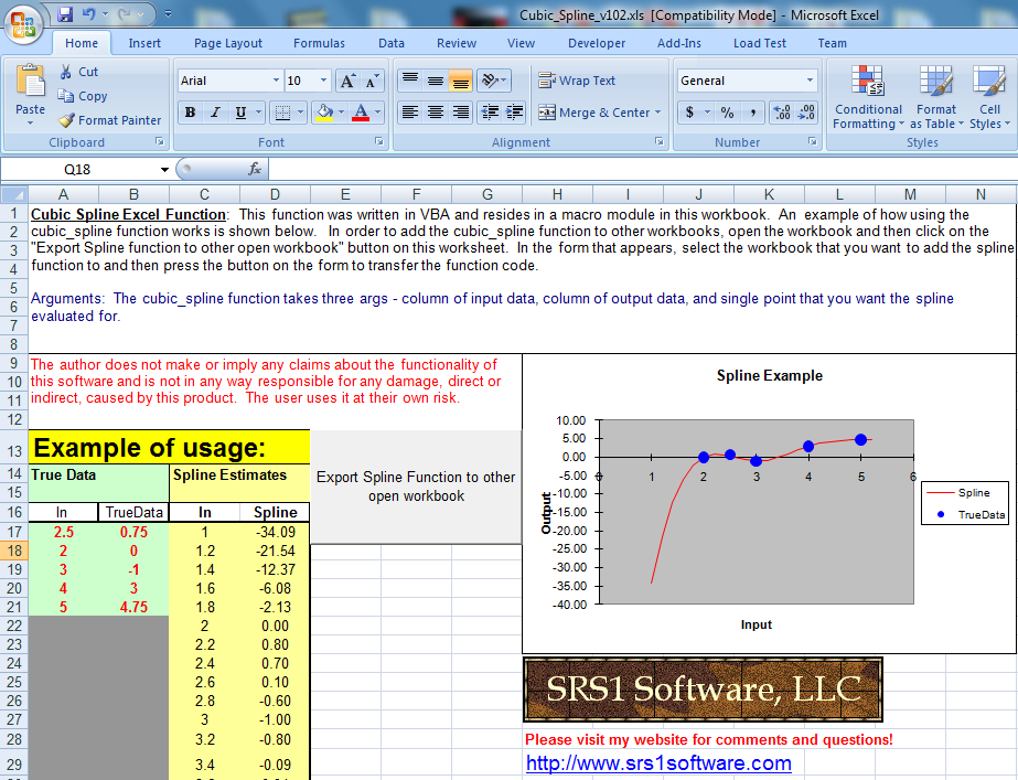 SRS1 Cubic Spline for Excel